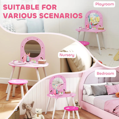 Kids Dressing Table with Mirror and Stool, Girls Vanity Set, Pink Toy Vanity at Gallery Canada