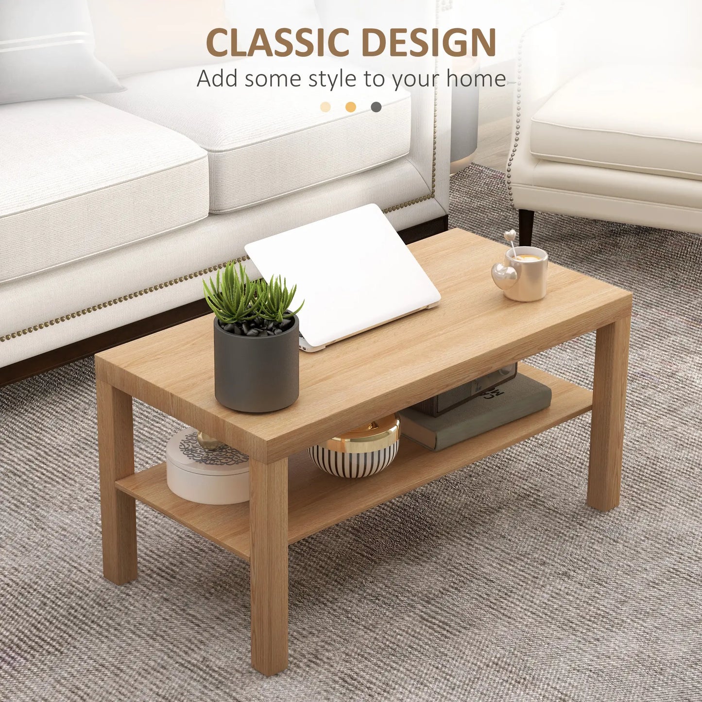 2 Tier Coffee Table with Storage, Rectangular, Nature Wood, Wood Coffee Tables at Gallery Canada
