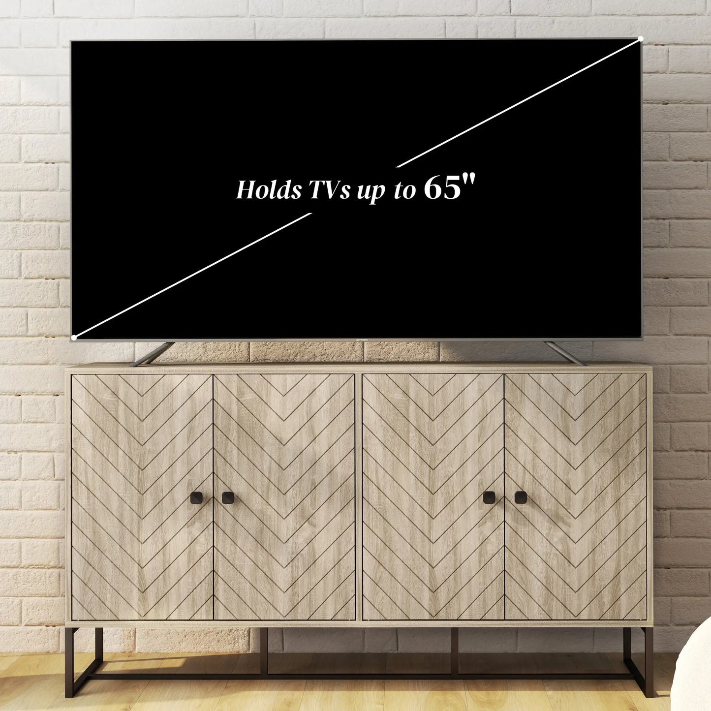 Sideboard Buffet Cabinet with 2 Adjustable Shelves and Steel Base, TV Stand, Coffee Bar Cabinet for Living Room, Oak Storage Cabinets at Gallery Canada