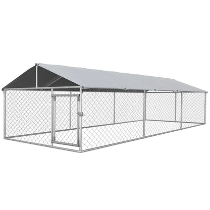 19.7' x 7.5' x 4.9' Outdoor Dog Kennel, Waterproof UV Resistant Cover, Silver Houses, Kennels & Pens Silver, Grey at Gallery Canada