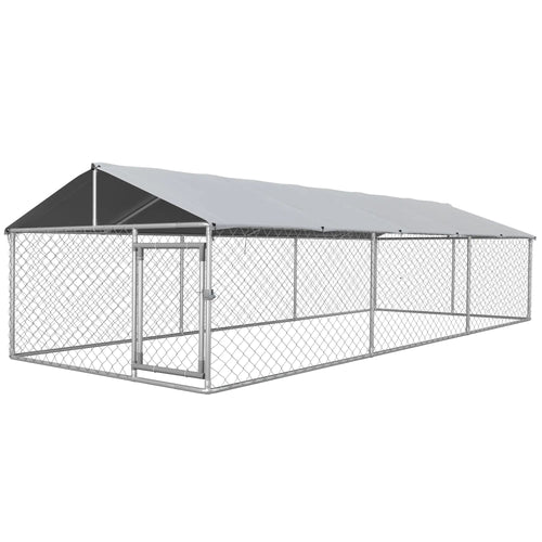 19.7' x 7.5' x 4.9' Outdoor Dog Kennel, Waterproof UV Resistant Cover, Silver