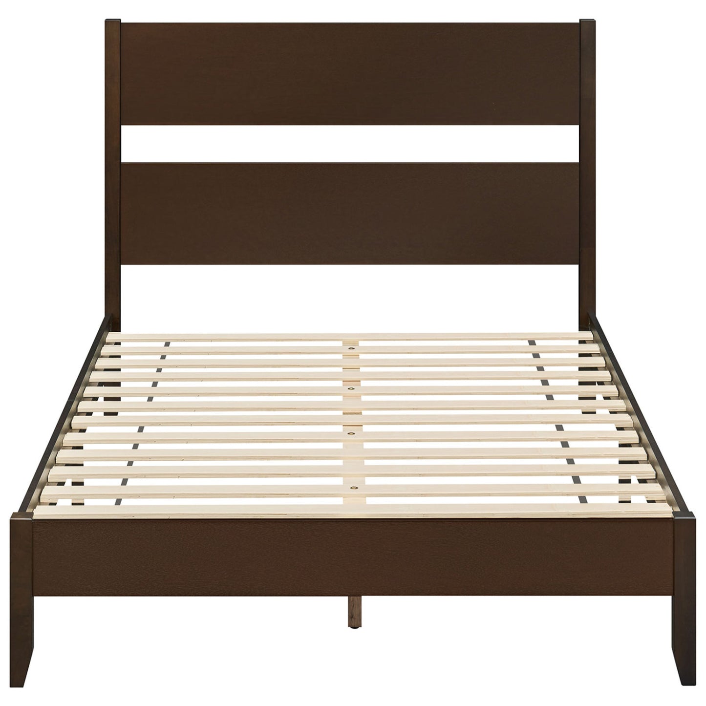 Full Bed Frame, Solid Wood Legs, 12 Slats, Dark Walnut