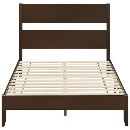 Full Bed Frame, Solid Wood Legs, 12 Slats, Dark Walnut