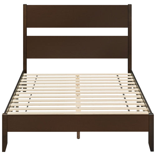 Full Bed Frame, Solid Wood Legs, 12 Slats, Dark Walnut
