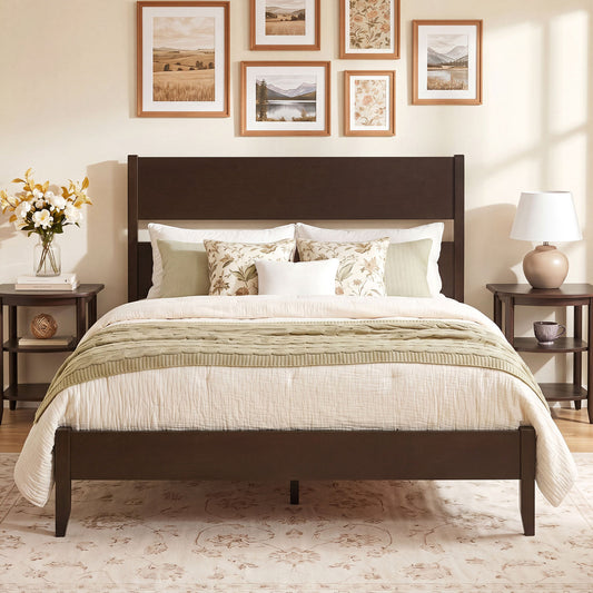 Full Bed Frame, Solid Wood Legs, 12 Slats, Dark Walnut Beds & Bed Frames Dark Walnut at Gallery Canada