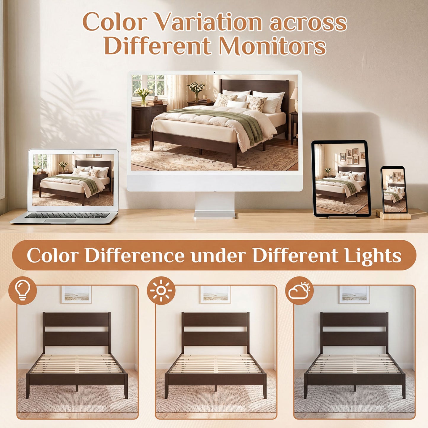 Full Bed Frame, Solid Wood Legs, 12 Slats, Dark Walnut