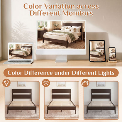Full Bed Frame, Solid Wood Legs, 12 Slats, Dark Walnut