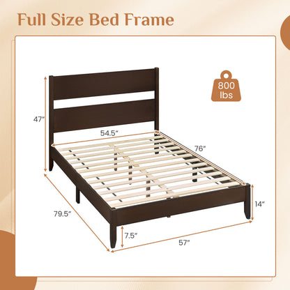 Full Bed Frame, Solid Wood Legs, 12 Slats, Dark Walnut