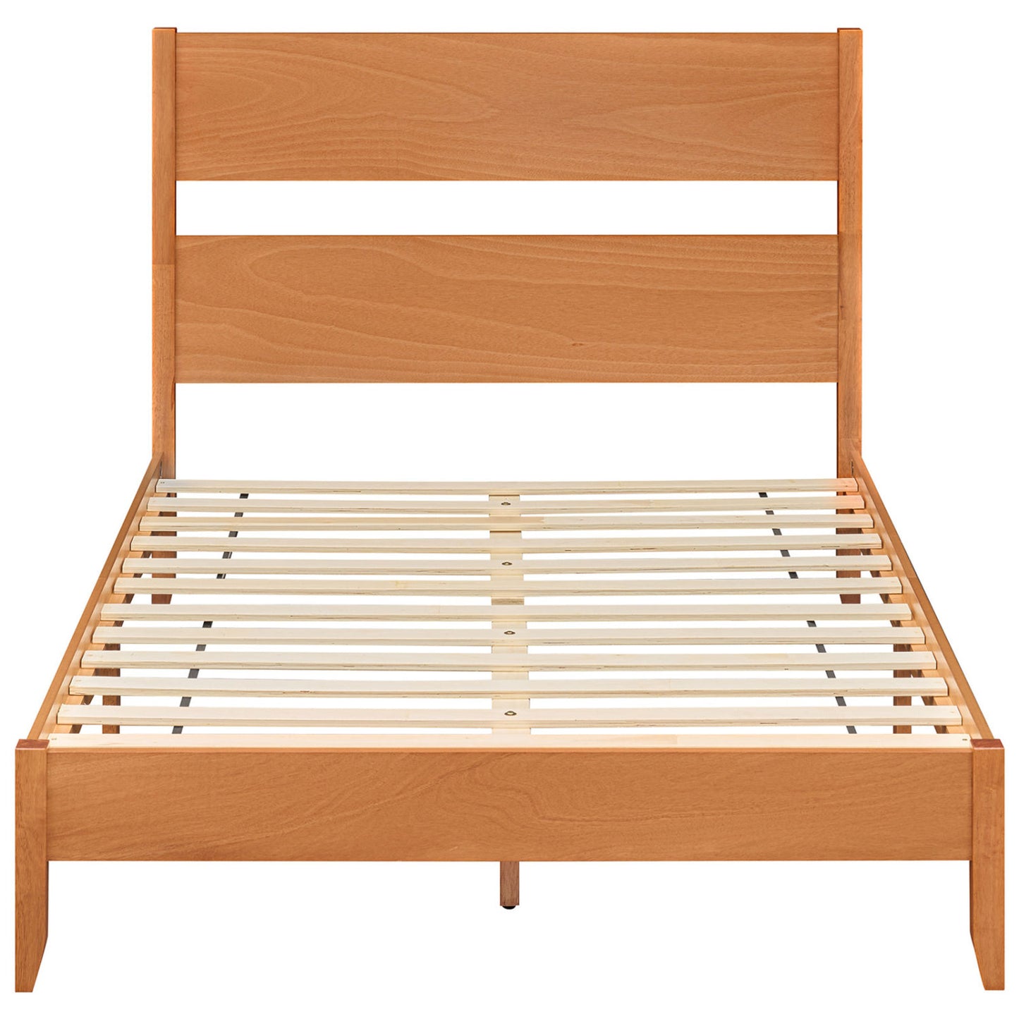 Full Bed Frame With Headboard, Solid Wood Legs, Warm Brown