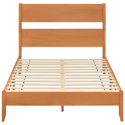 Full Bed Frame With Headboard, Solid Wood Legs, Warm Brown