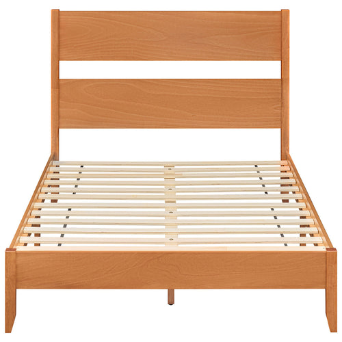 Full Bed Frame With Headboard, Solid Wood Legs, Warm Brown