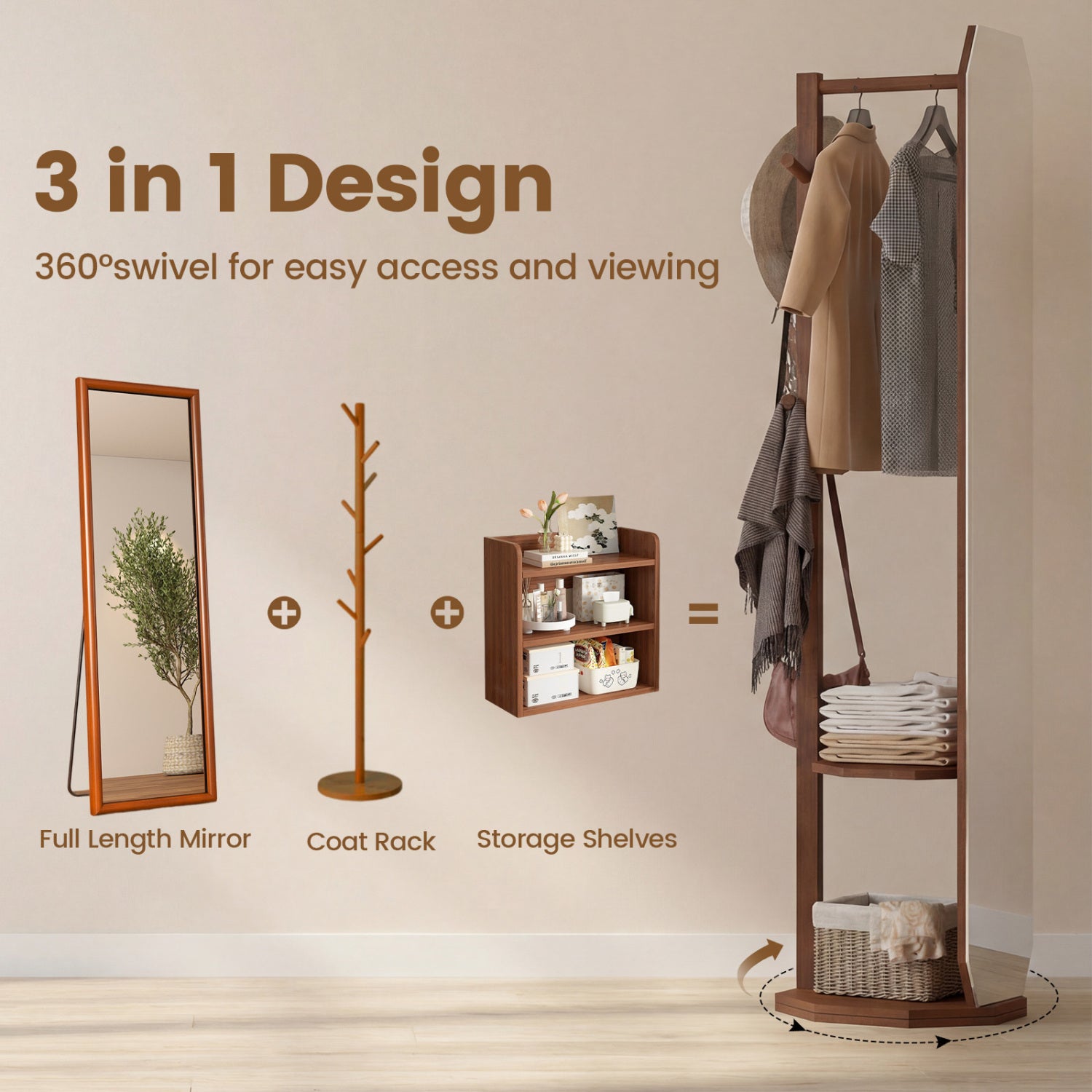 Full Length Mirror Coat Rack, Clothes Hanger, Walnut Coat Racks & Hall Trees at Gallery Canada