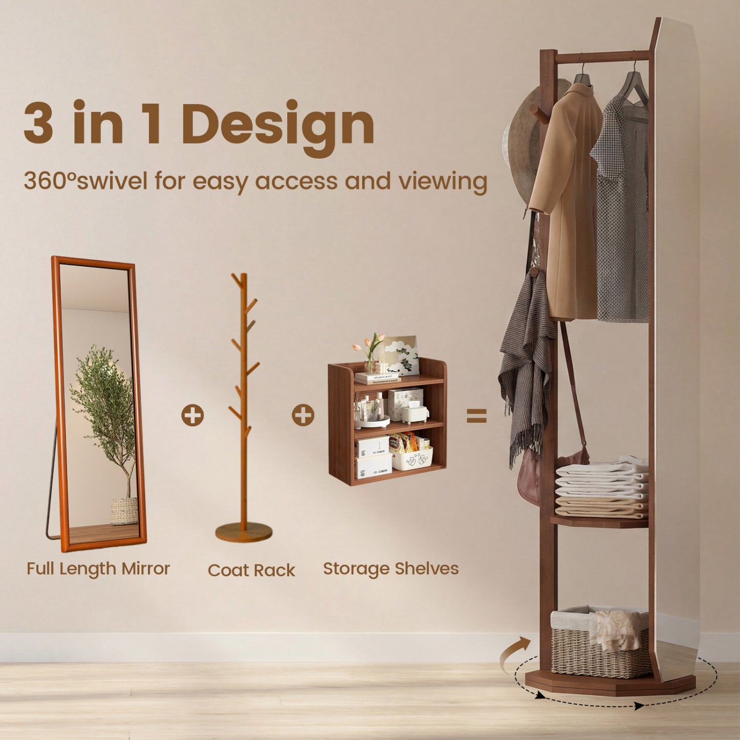 Full Length Mirror Coat Rack, Clothes Hanger, Walnut Coat Racks & Hall Trees at Gallery Canada
