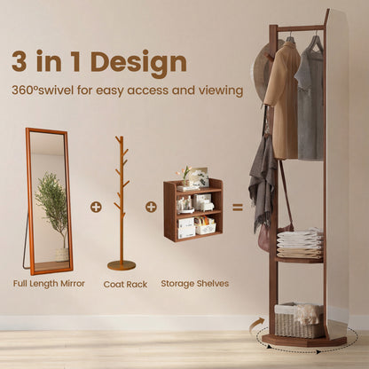 Full Length Mirror Coat Rack, Clothes Hanger, Walnut Coat Racks & Hall Trees at Gallery Canada