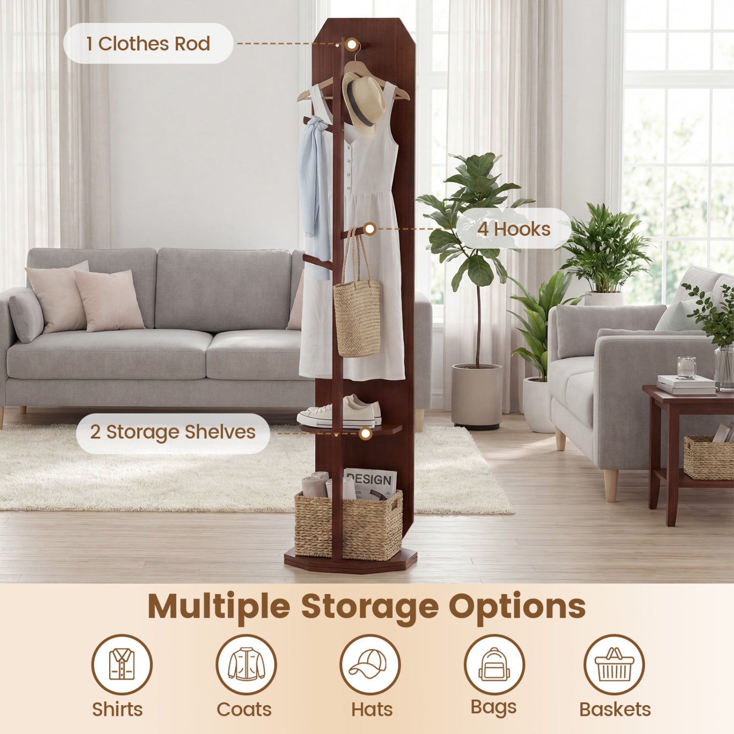 Full Length Mirror Coat Rack, Clothes Hanger, Walnut Coat Racks & Hall Trees at Gallery Canada