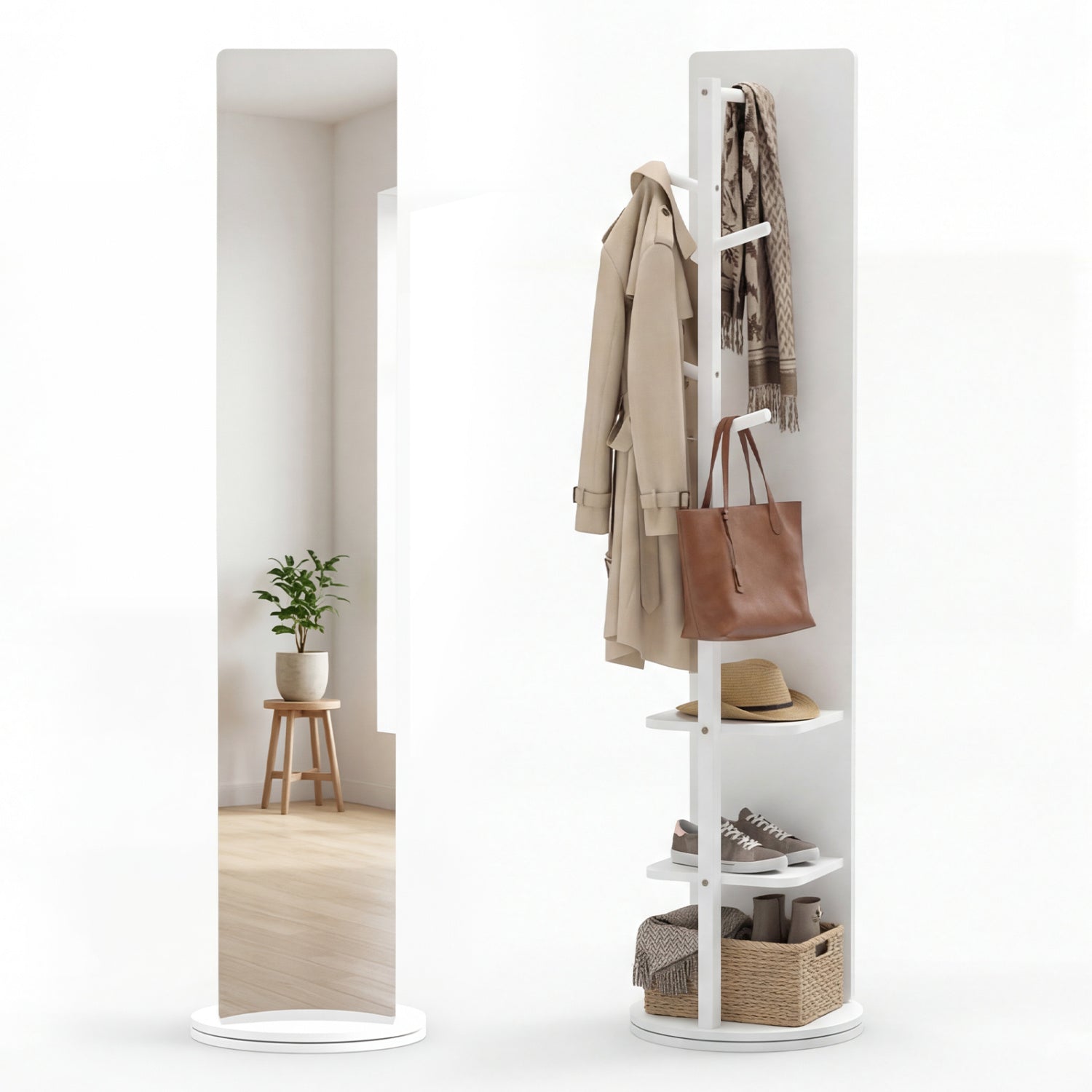 Full Length Mirror Coat Rack, Swivel Floor Mirror, White Coat Racks & Hall Trees White at Gallery Canada