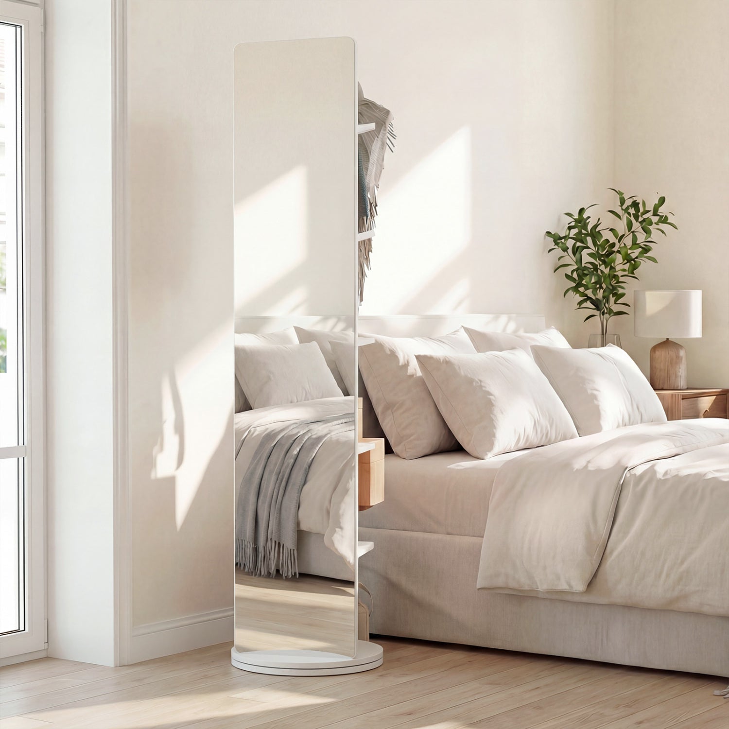 Full Length Mirror Coat Rack, Swivel Floor Mirror, White Coat Racks & Hall Trees at Gallery Canada