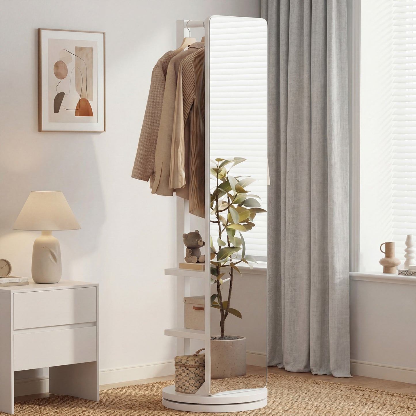 Full Length Mirror Coat Rack, Swivel Floor Mirror, White Coat Racks & Hall Trees at Gallery Canada