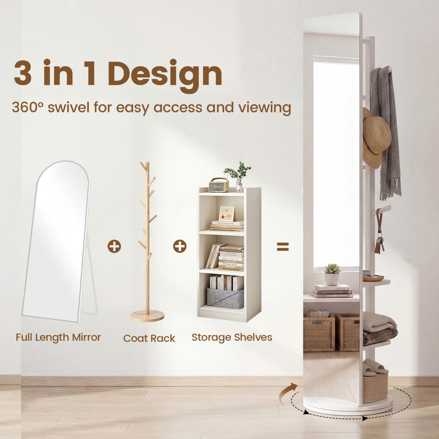 Full Length Mirror Coat Rack, Swivel Floor Mirror, White Coat Racks & Hall Trees at Gallery Canada