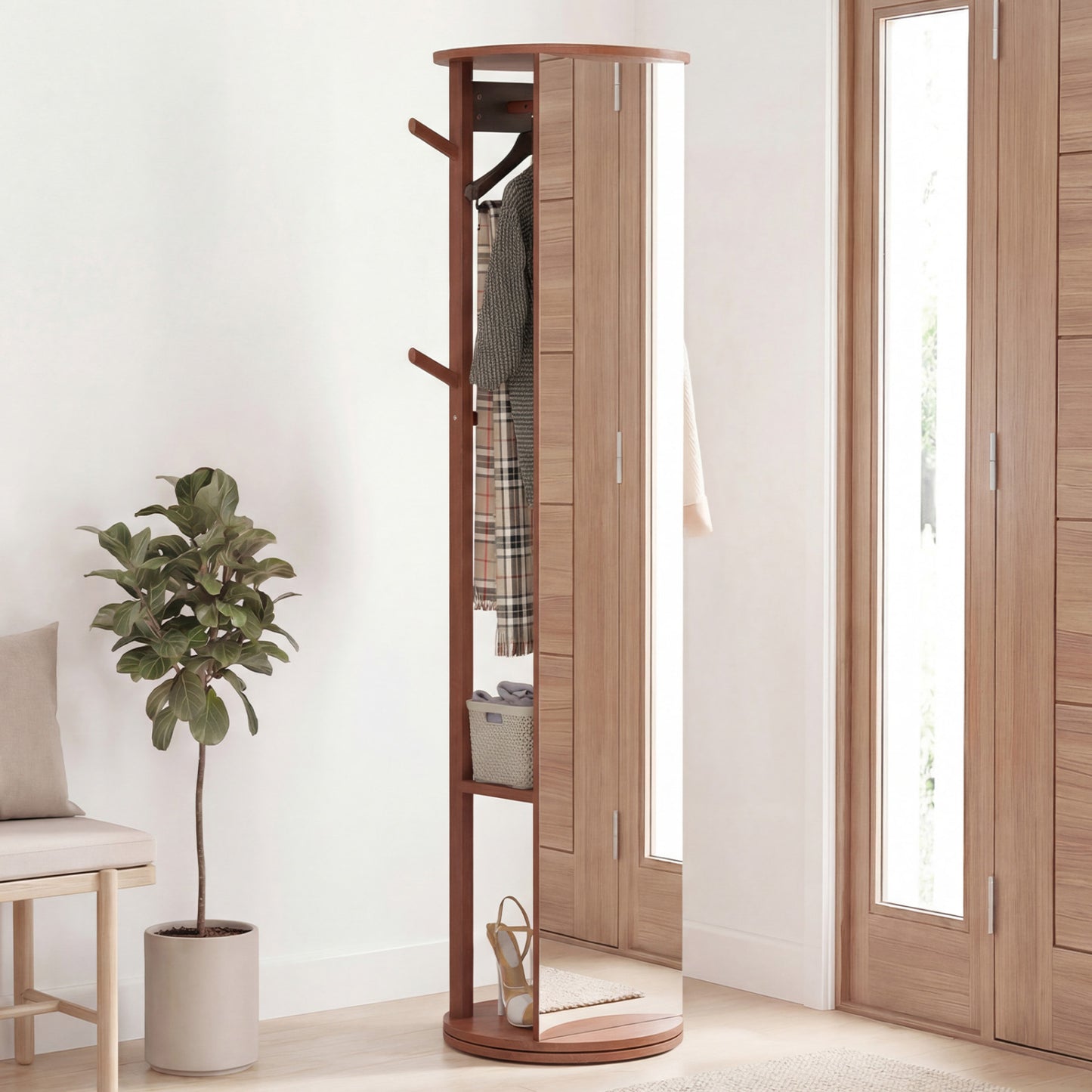 Full Length Mirror Coat Rack, Solid Wood Standing Mirror, Walnut Coat Racks & Hall Trees at Gallery Canada