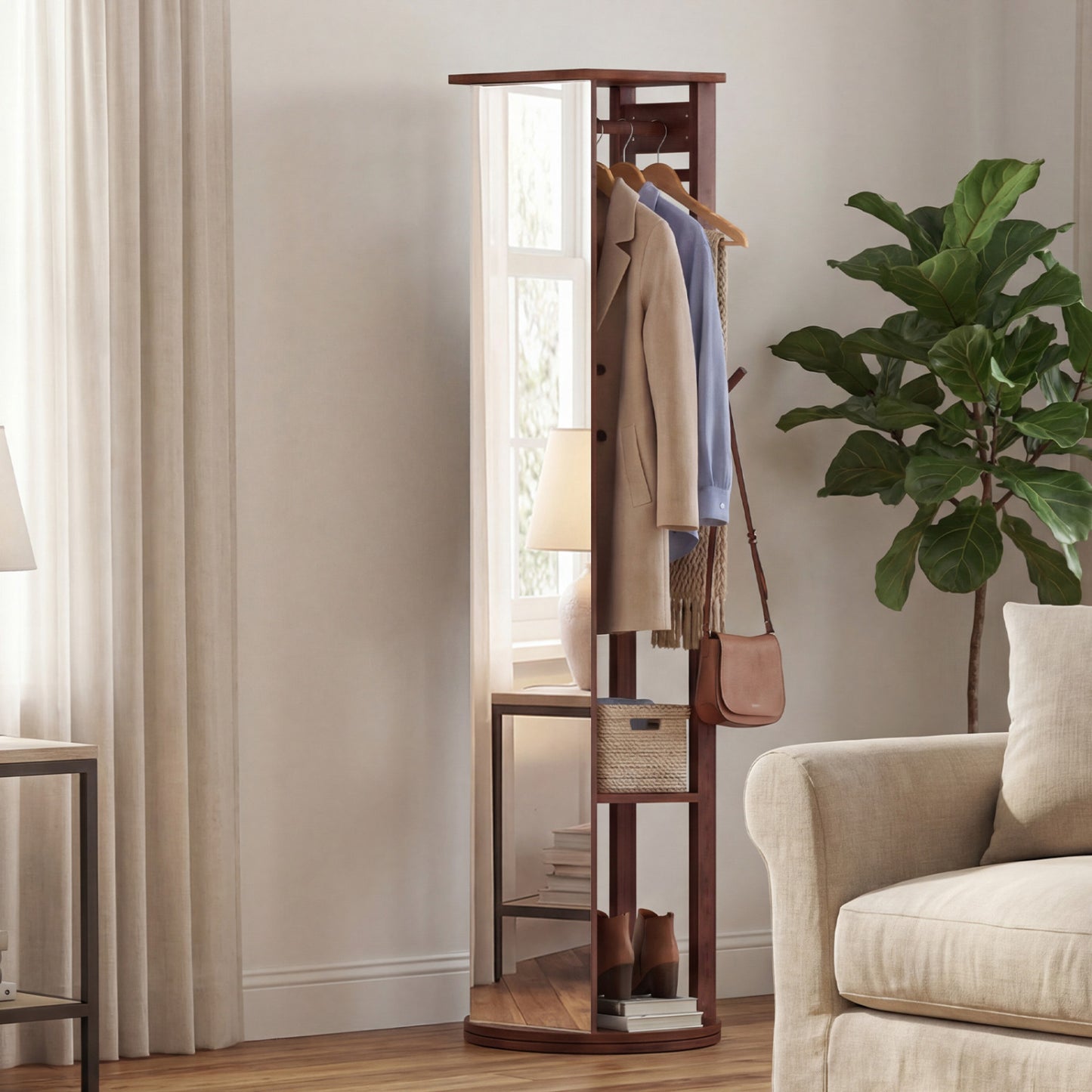 Full Length Mirror Coat Rack, Solid Wood Standing Mirror, Walnut Coat Racks & Hall Trees at Gallery Canada