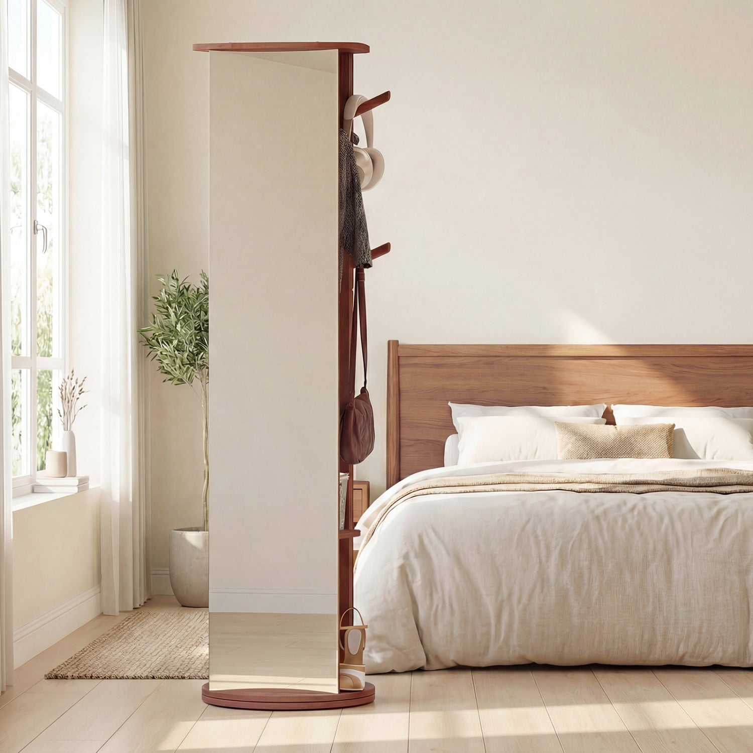 Full Length Mirror Coat Rack, Solid Wood Standing Mirror, Walnut Coat Racks & Hall Trees at Gallery Canada