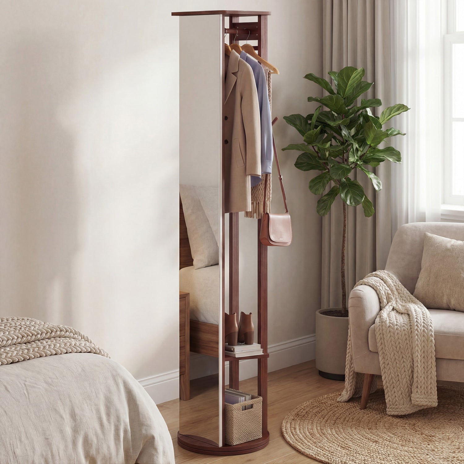 Full Length Mirror Coat Rack, Solid Wood Standing Mirror, Walnut Coat Racks & Hall Trees at Gallery Canada