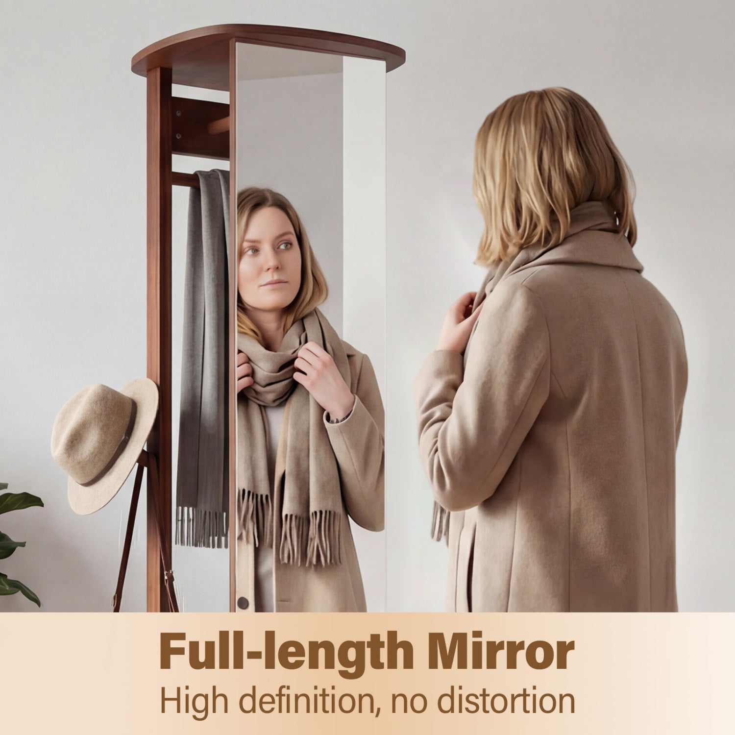 Full Length Mirror Coat Rack, Solid Wood Standing Mirror, Walnut Coat Racks & Hall Trees at Gallery Canada