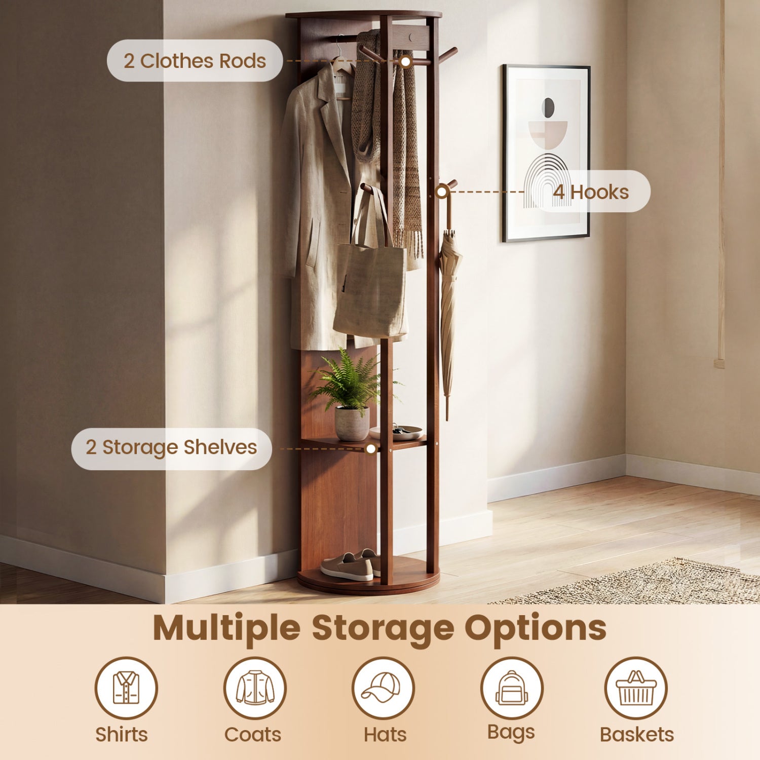 Full Length Mirror Coat Rack, Solid Wood Standing Mirror, Walnut Coat Racks & Hall Trees at Gallery Canada