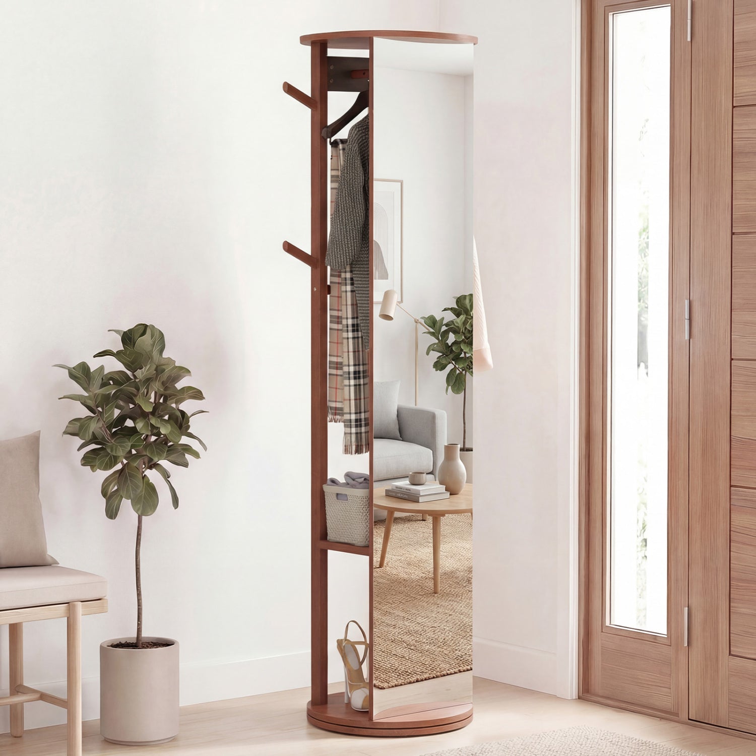 Full Length Mirror Coat Rack, Solid Wood Standing Mirror, Walnut Coat Racks & Hall Trees at Gallery Canada