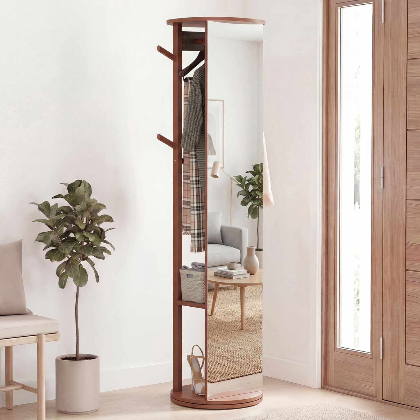 Full Length Mirror Coat Rack, Solid Wood Standing Mirror, Walnut Coat Racks & Hall Trees at Gallery Canada