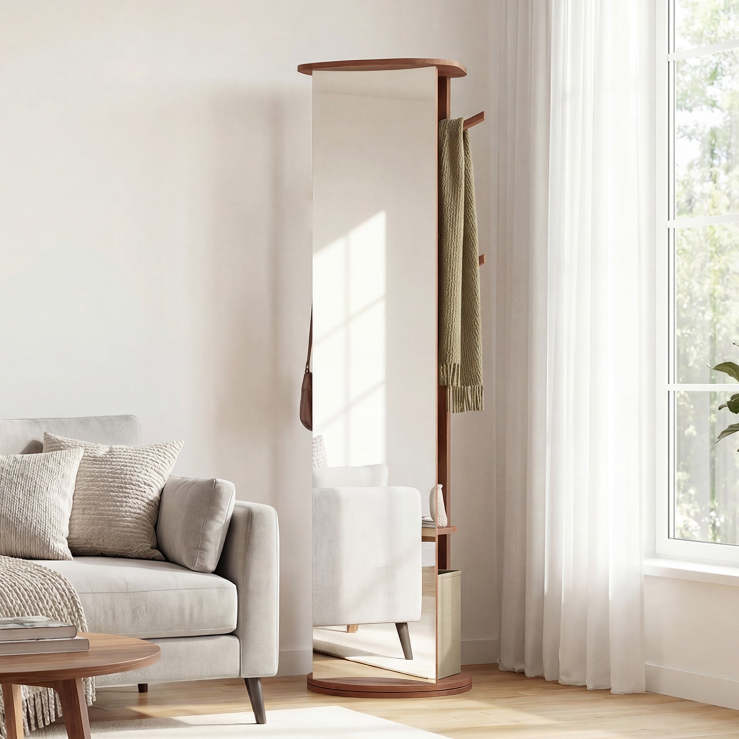 Full Length Mirror Coat Rack, Solid Wood Standing Mirror, Walnut Coat Racks & Hall Trees at Gallery Canada