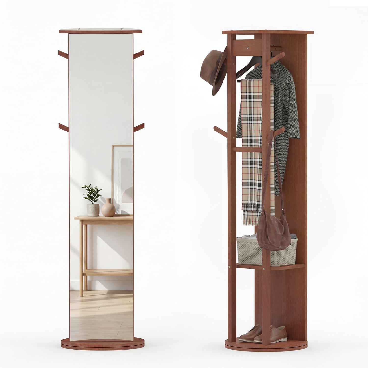 Full Length Mirror Coat Rack, Solid Wood Standing Mirror, Walnut Coat Racks & Hall Trees Walnut at Gallery Canada