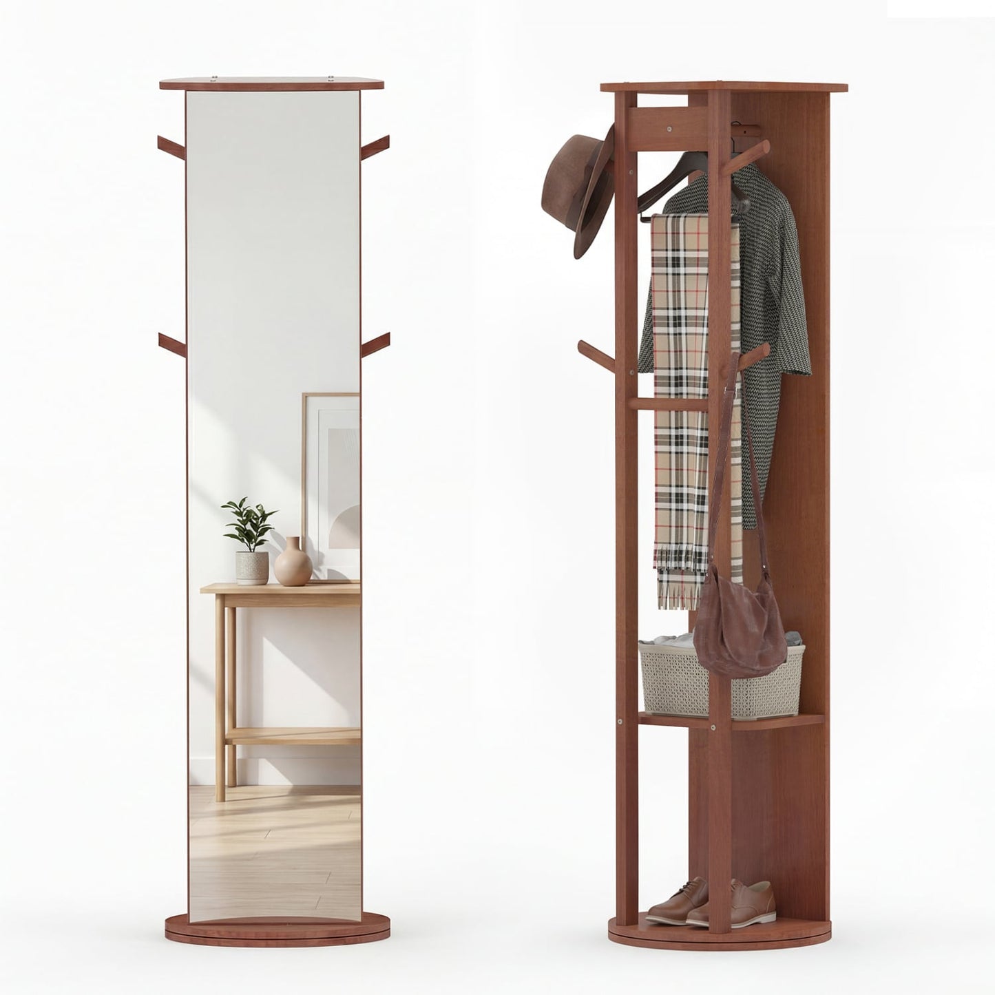 Full Length Mirror Coat Rack, Solid Wood Standing Mirror, Walnut Coat Racks & Hall Trees Walnut at Gallery Canada