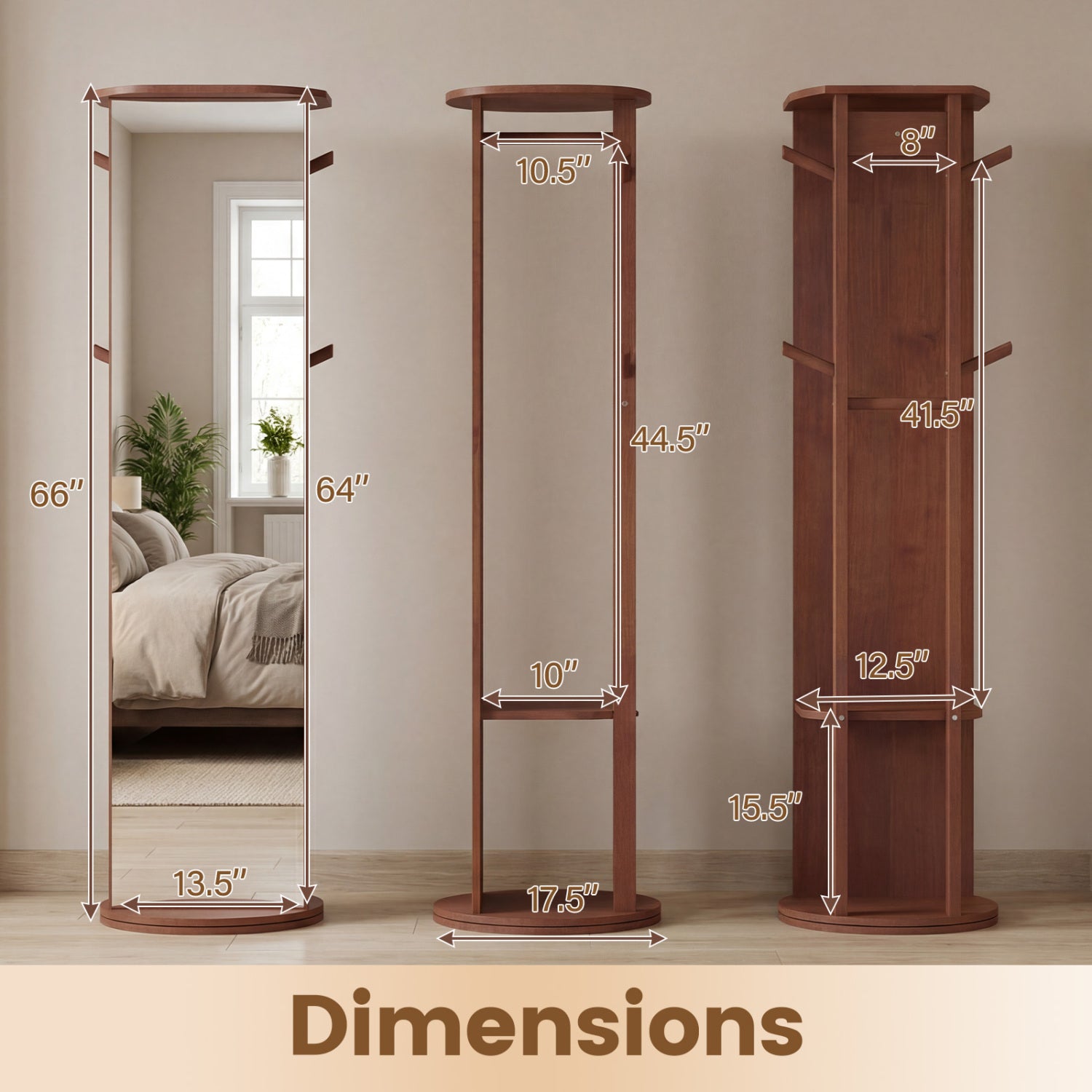 Full Length Mirror Coat Rack, Solid Wood Standing Mirror, Walnut Coat Racks & Hall Trees at Gallery Canada