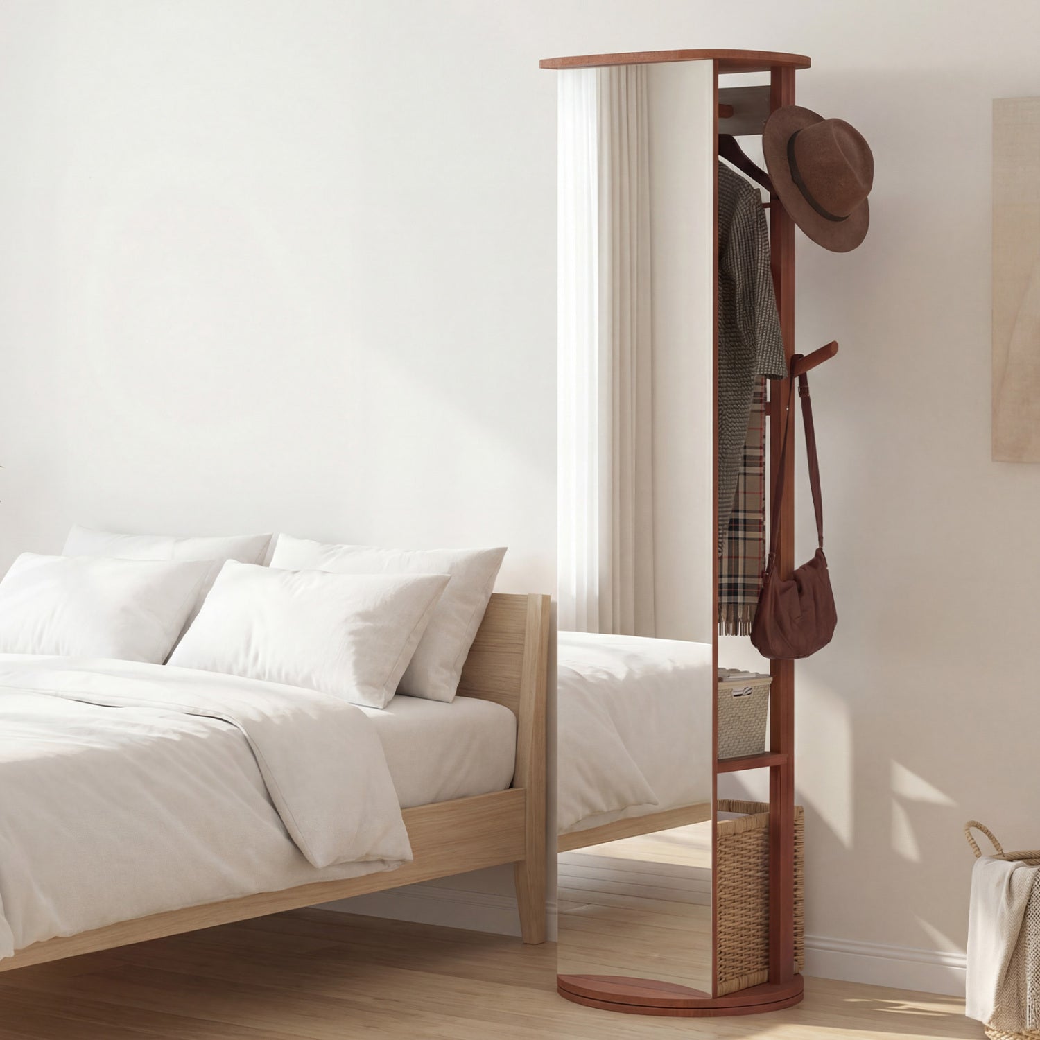 Full Length Mirror Coat Rack, Solid Wood Standing Mirror, Walnut Coat Racks & Hall Trees at Gallery Canada