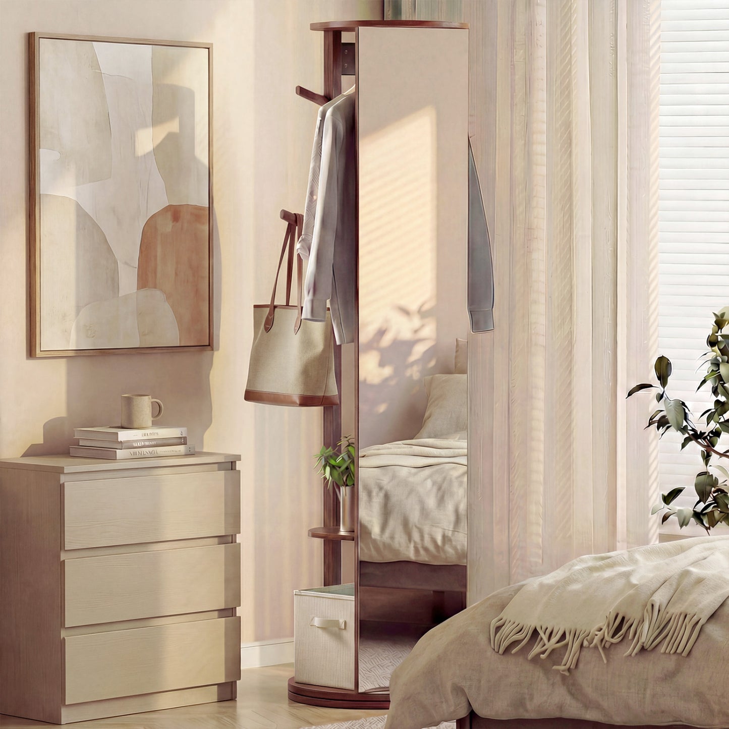 Full Length Mirror Coat Rack, Solid Wood Standing Mirror, Walnut Coat Racks & Hall Trees at Gallery Canada