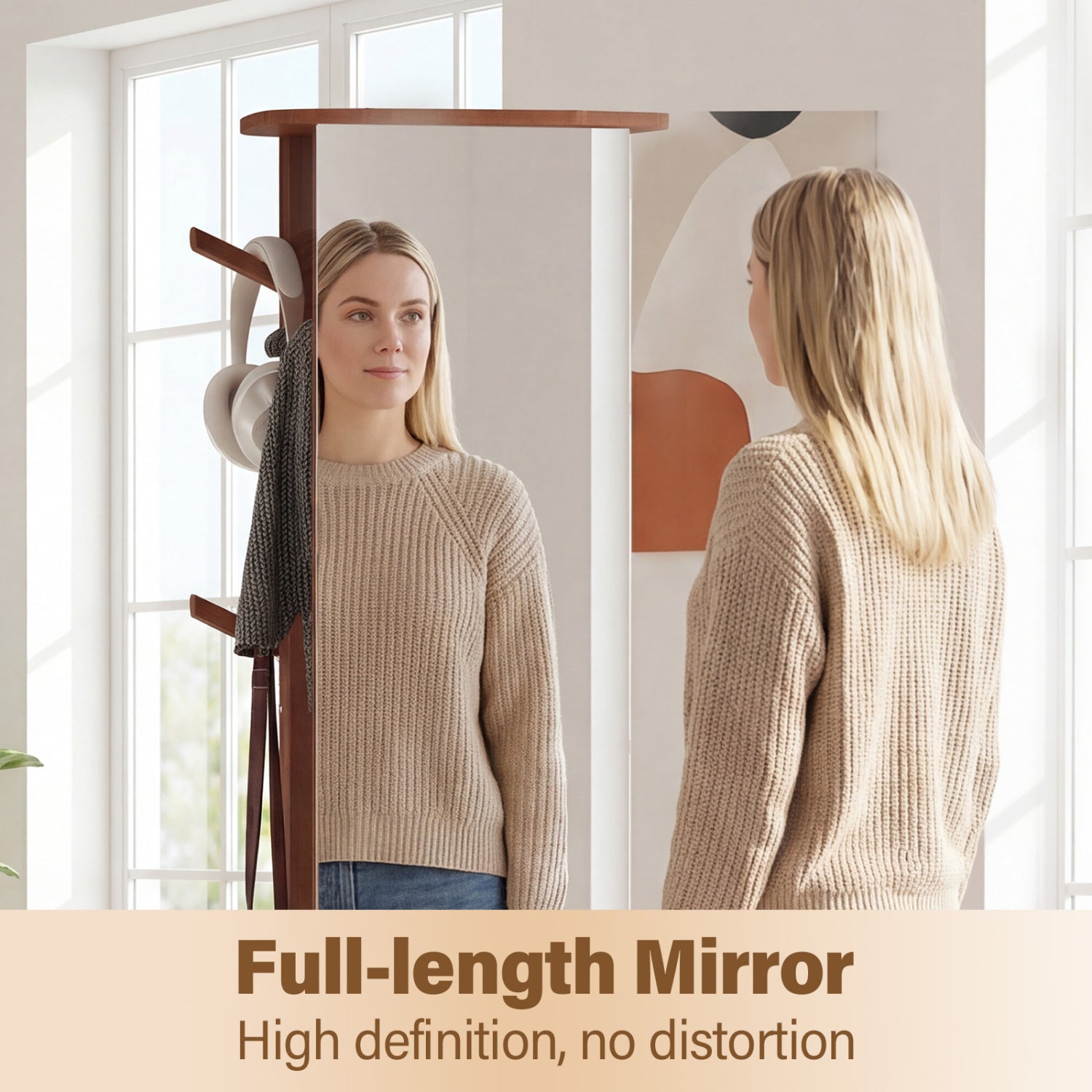 Full Length Mirror Coat Rack, Solid Wood Standing Mirror, Walnut Coat Racks & Hall Trees at Gallery Canada