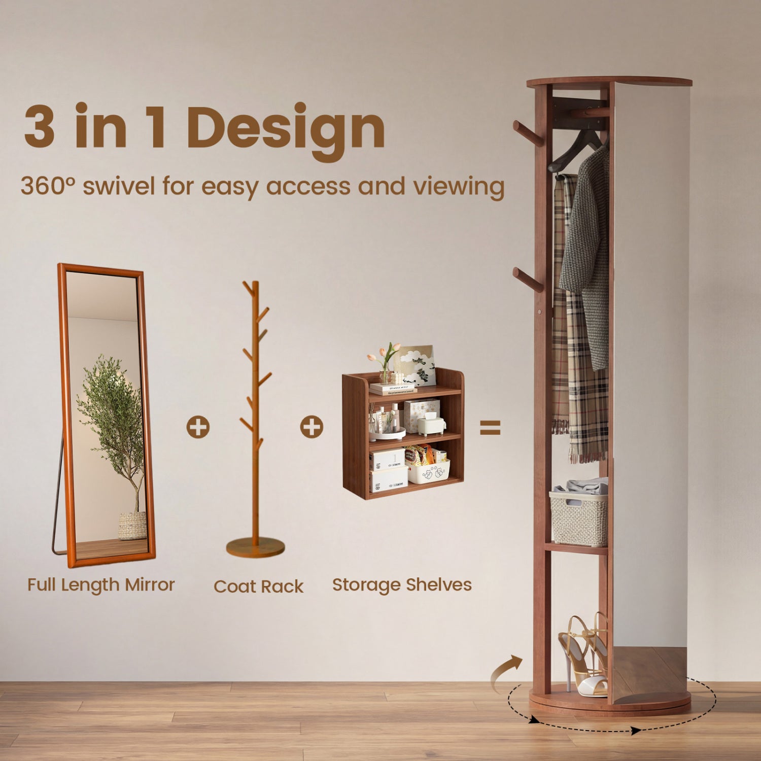 Full Length Mirror Coat Rack, Solid Wood Standing Mirror, Walnut Coat Racks & Hall Trees at Gallery Canada