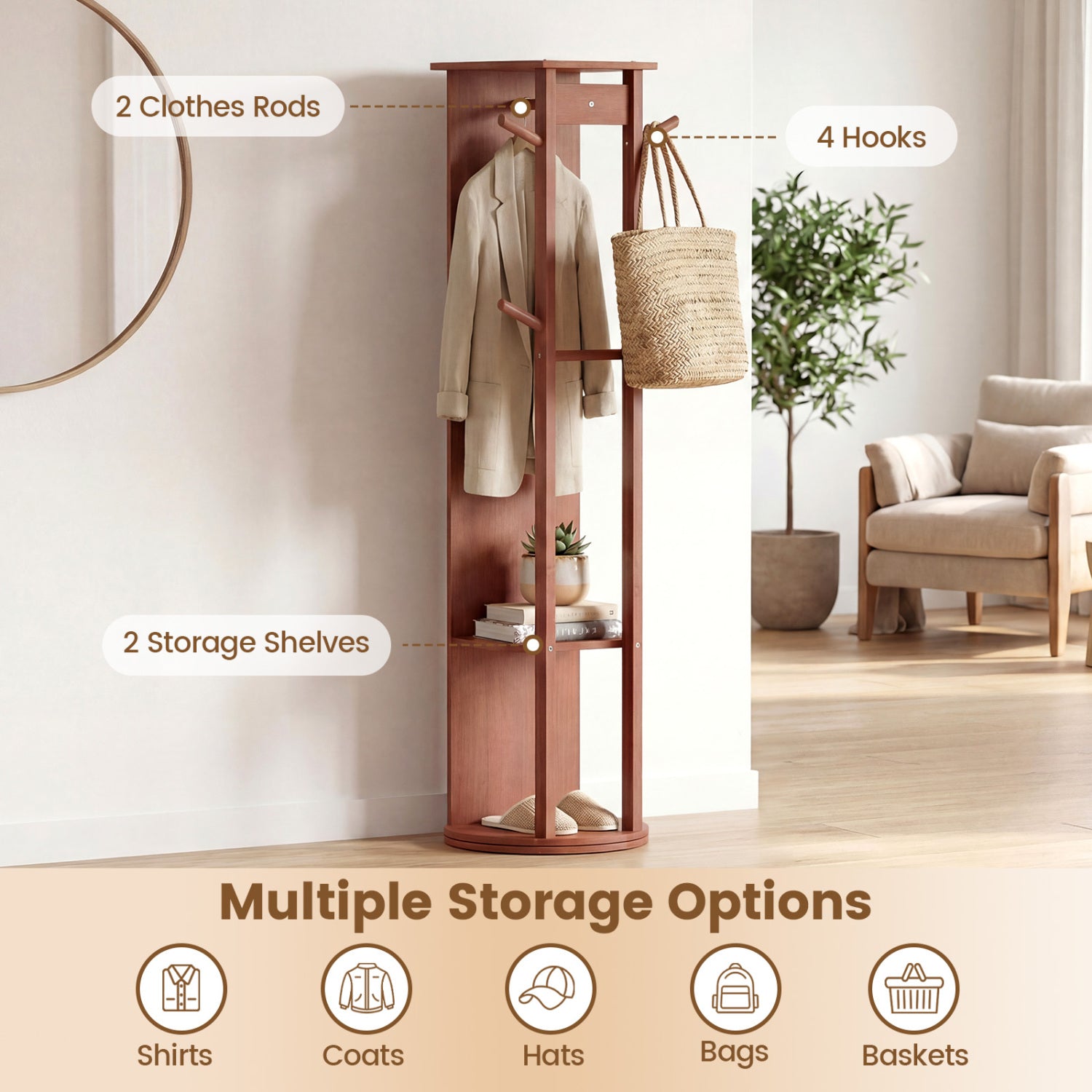 Full Length Mirror Coat Rack, Solid Wood Standing Mirror, Walnut Coat Racks & Hall Trees at Gallery Canada