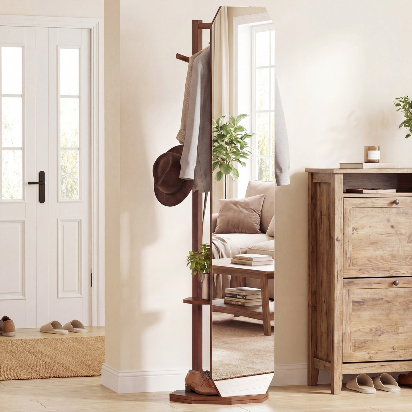 Full Length Mirror Coat Rack, Clothes Hanger, Walnut Coat Racks & Hall Trees at Gallery Canada