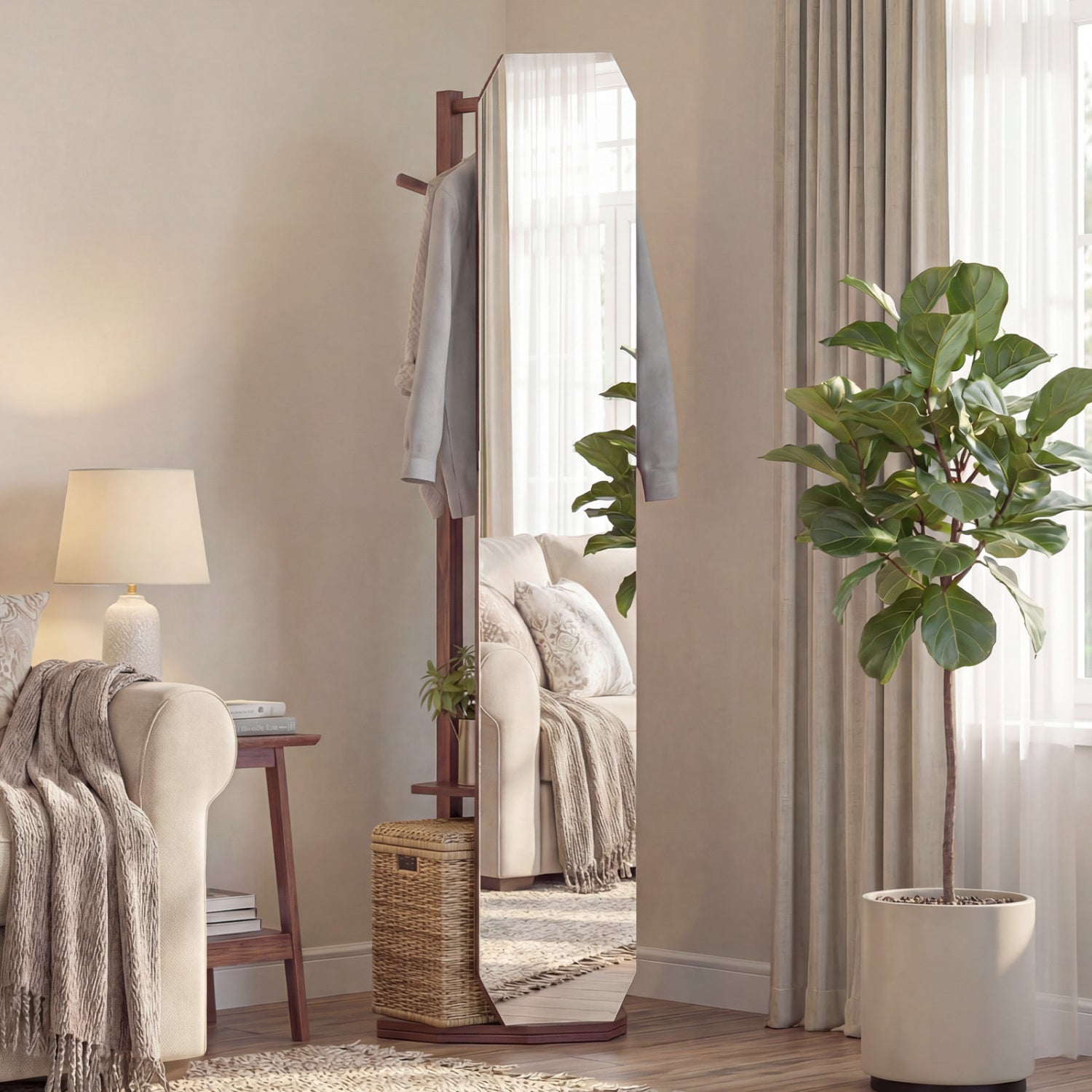 Full Length Mirror Coat Rack, Clothes Hanger, Walnut Coat Racks & Hall Trees at Gallery Canada