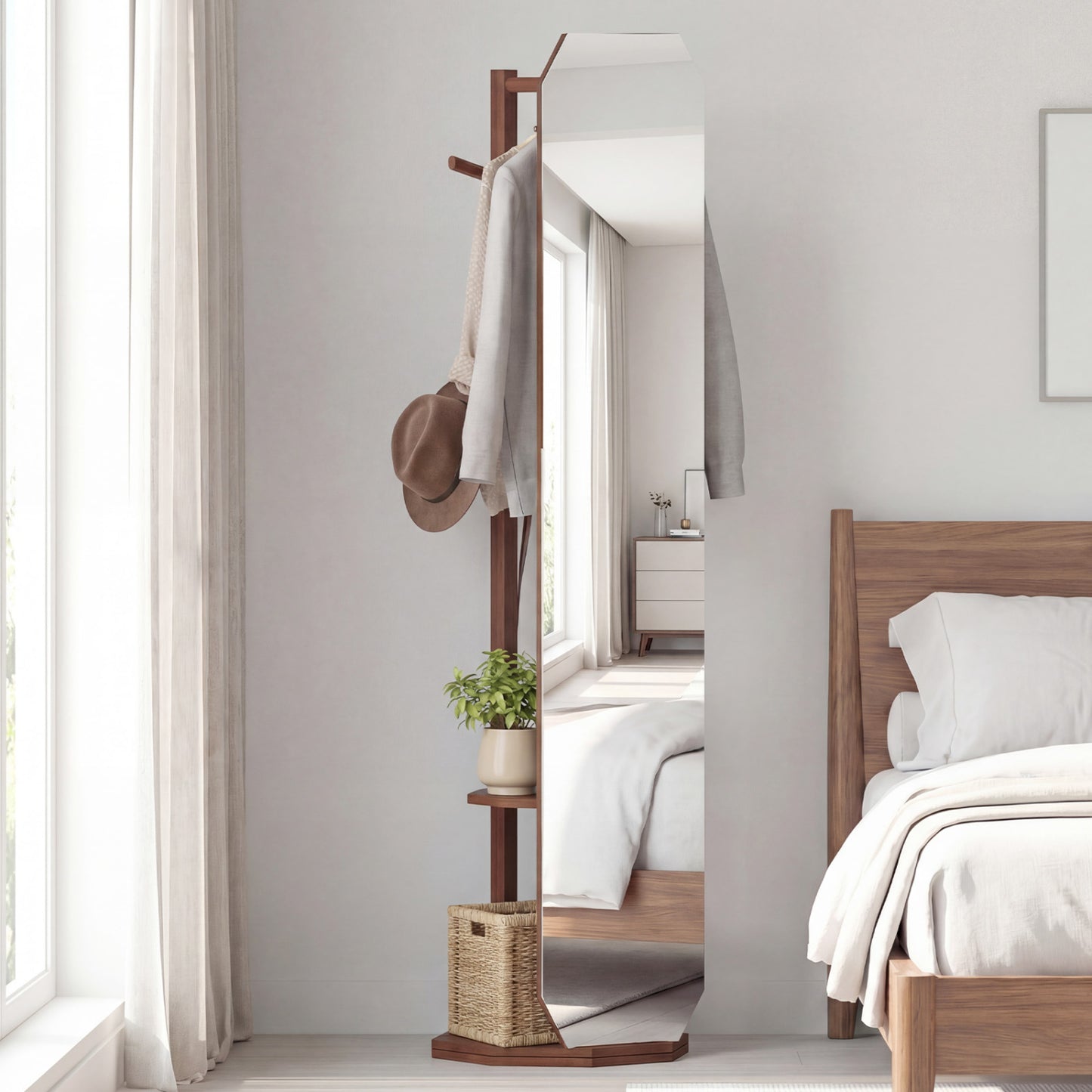 Full Length Mirror Coat Rack, Clothes Hanger, Walnut Coat Racks & Hall Trees at Gallery Canada