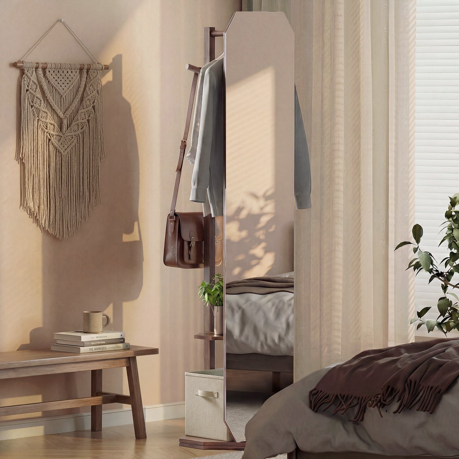 Full Length Mirror Coat Rack, Clothes Hanger, Walnut Coat Racks & Hall Trees at Gallery Canada