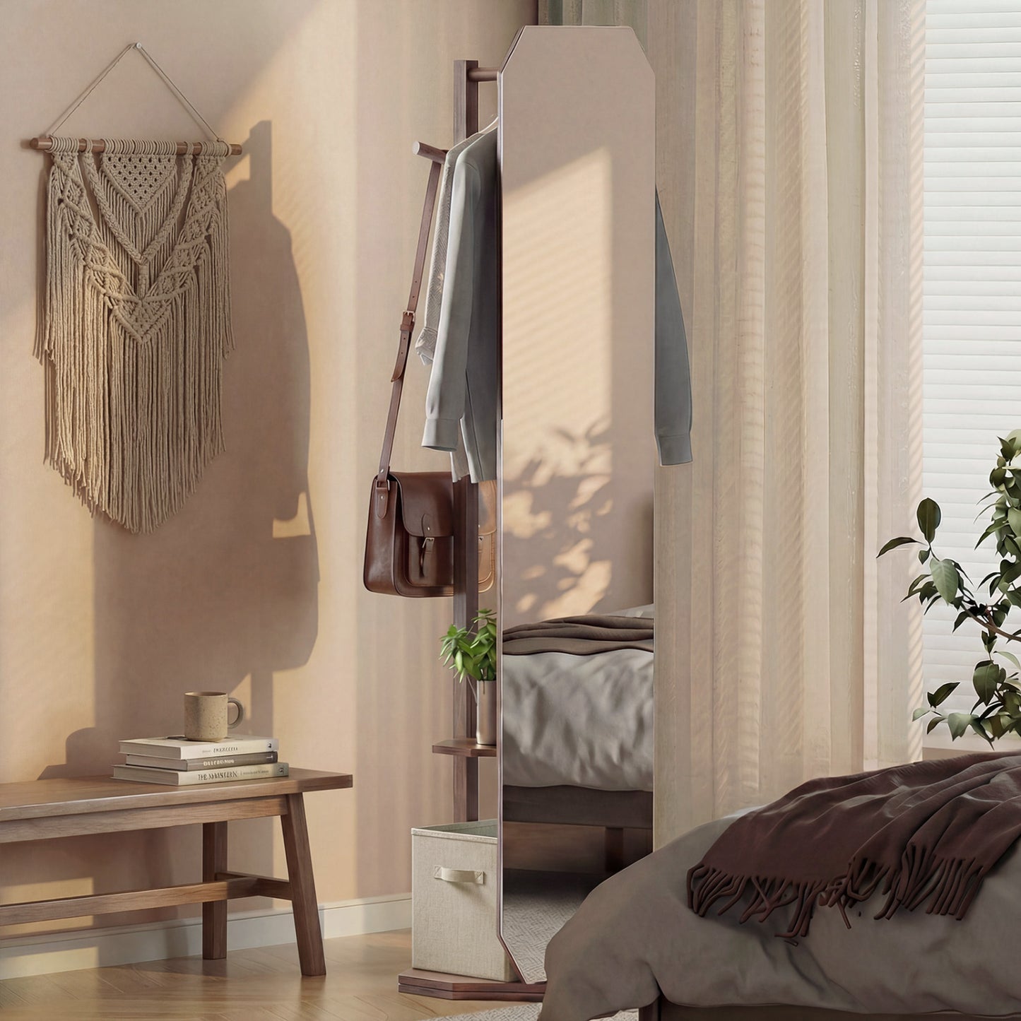 Full Length Mirror Coat Rack, Clothes Hanger, Walnut Coat Racks & Hall Trees at Gallery Canada