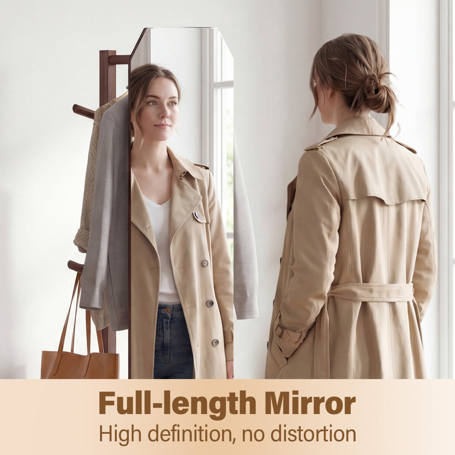 Full Length Mirror Coat Rack, Clothes Hanger, Walnut Coat Racks & Hall Trees at Gallery Canada