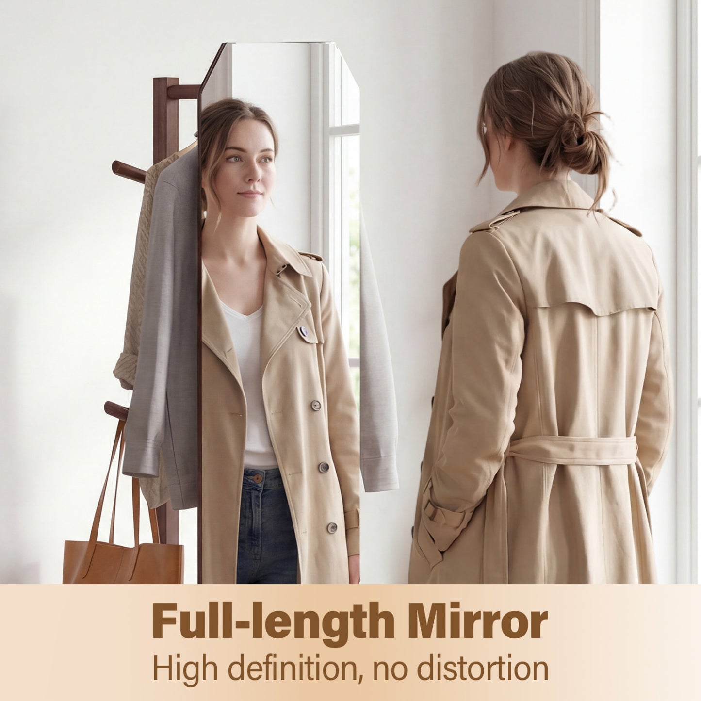 Full Length Mirror Coat Rack, Clothes Hanger, Walnut Coat Racks & Hall Trees at Gallery Canada