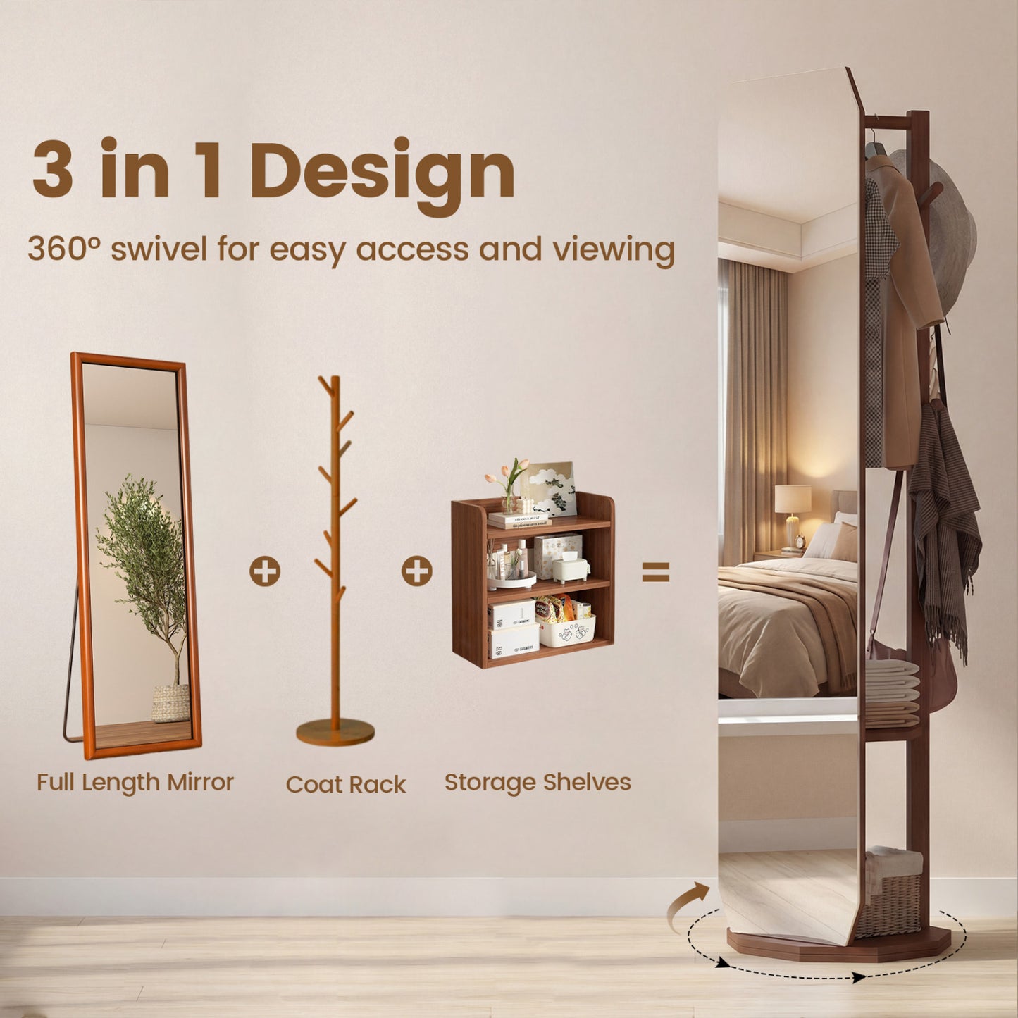 Full Length Mirror Coat Rack, Clothes Hanger, Walnut Coat Racks & Hall Trees at Gallery Canada