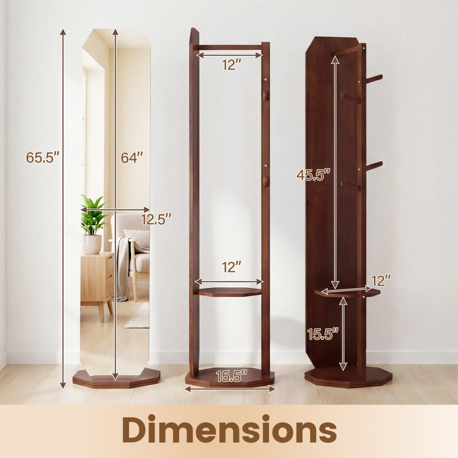 Full Length Mirror Coat Rack, Clothes Hanger, Walnut Coat Racks & Hall Trees at Gallery Canada