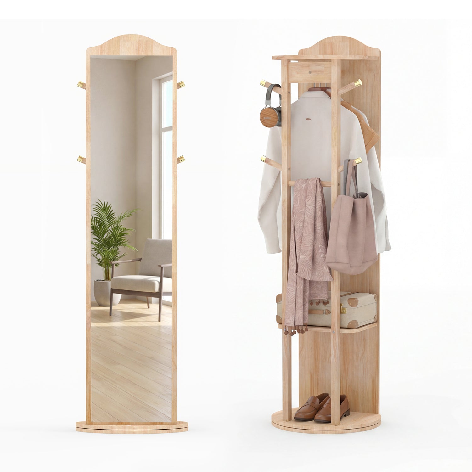 Full Length Mirror Coat Rack, Storage Shelves, Hooks, Natural Coat Racks & Hall Trees Natural at Gallery Canada